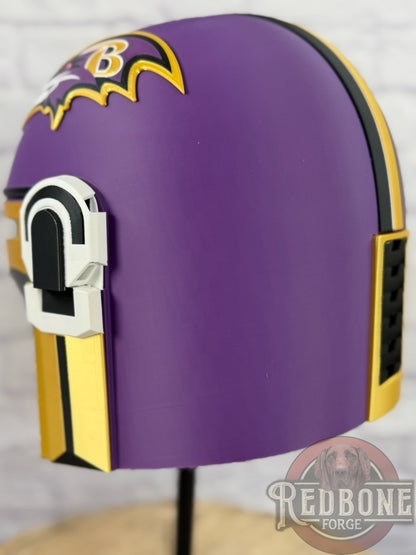 Baltimore-Inspired Purple, Gold, & Black Mandalorian Helmet
