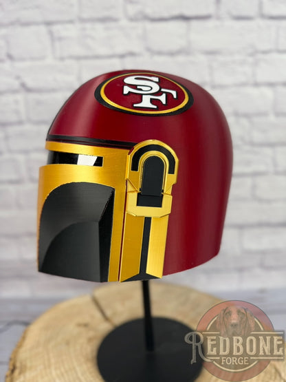 San Francisco-Inspired Crimson, Gold, & Black 49ers Mandalorian Helmet