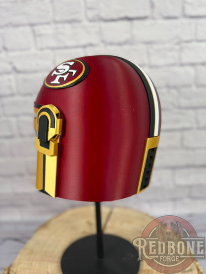 San Francisco-Inspired Crimson, Gold, & Black 49ers Mandalorian Helmet