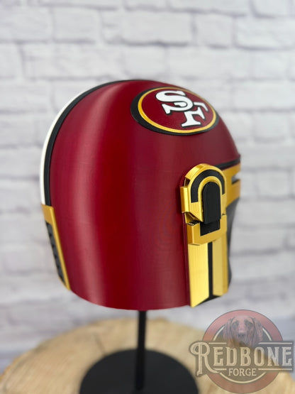 San Francisco-Inspired Crimson, Gold, & Black 49ers Mandalorian Helmet