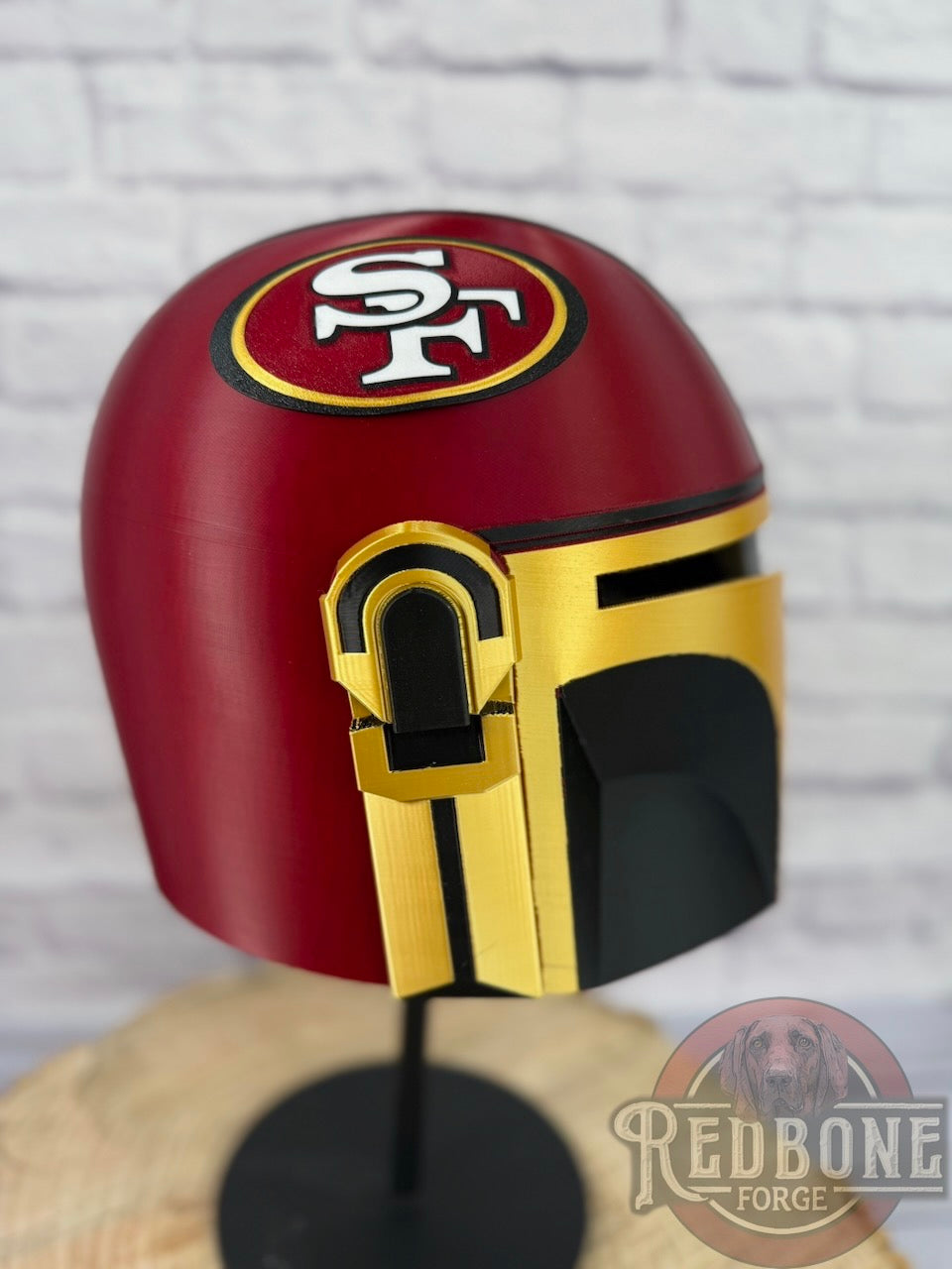 San Francisco-Inspired Crimson, Gold, & Black 49ers Mandalorian Helmet