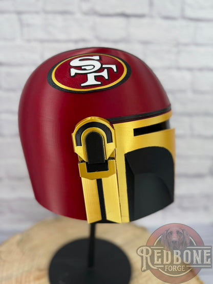 San Francisco-Inspired Crimson, Gold, & Black 49ers Mandalorian Helmet