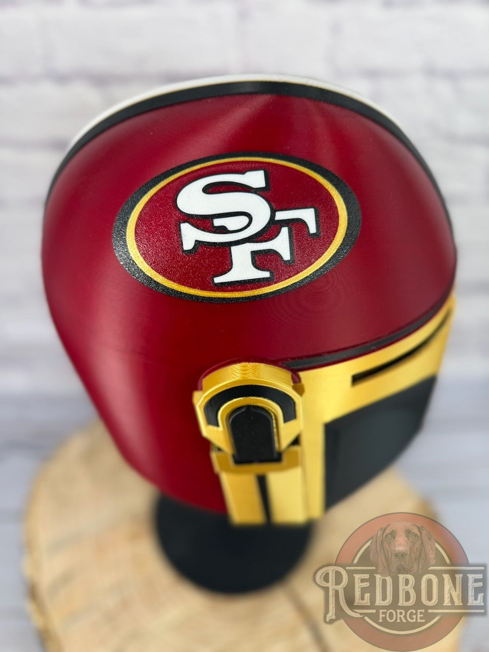 San Francisco-Inspired Crimson, Gold, & Black 49ers Mandalorian Helmet