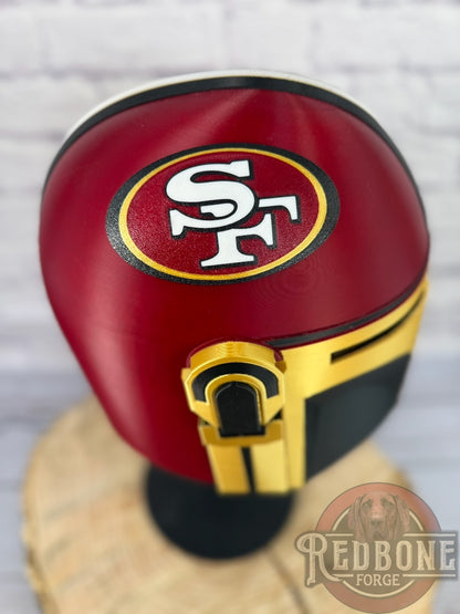 San Francisco-Inspired Crimson, Gold, & Black 49ers Mandalorian Helmet