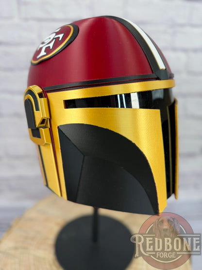 San Francisco-Inspired Crimson, Gold, & Black 49ers Mandalorian Helmet