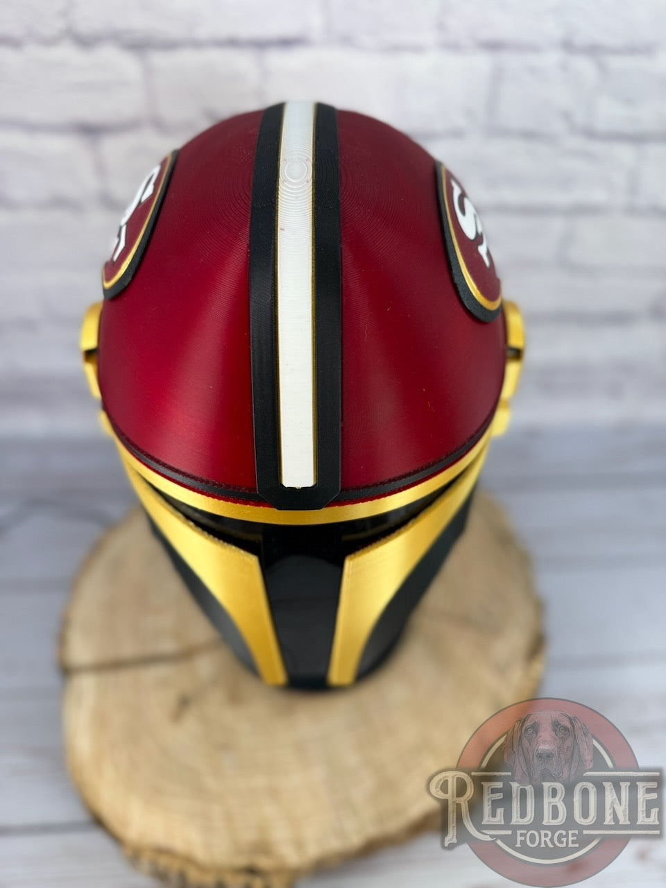 San Francisco-Inspired Crimson, Gold, & Black 49ers Mandalorian Helmet