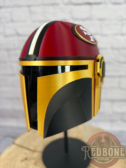 San Francisco-Inspired Crimson, Gold, & Black 49ers Mandalorian Helmet