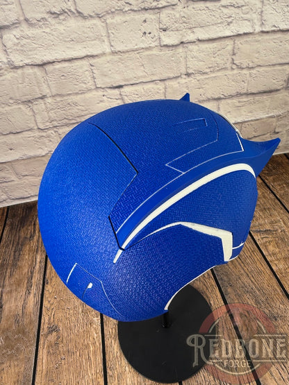 Blue & White Blind Devil Helmet