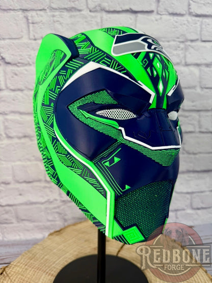 Seattle Inspired Seahawks Tribal Cat Warrior Helmet