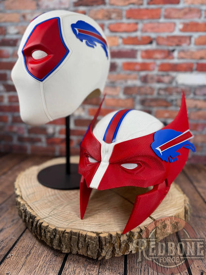 Buffalo-Inspired White, Red, & Blue Masked Mercenary Mask