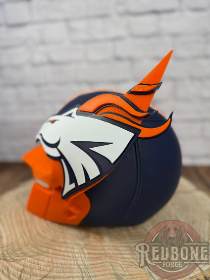 Denver-Inspired Navy Blue & Orange Horse Mutant Cowl