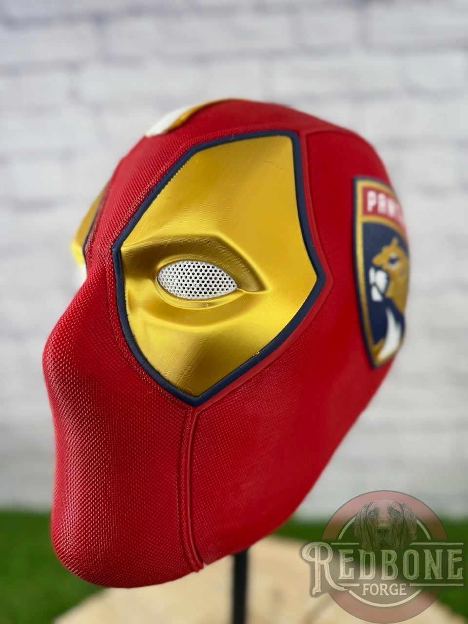 Florida-Inspired Red & Gold Masked Mercenary Mask