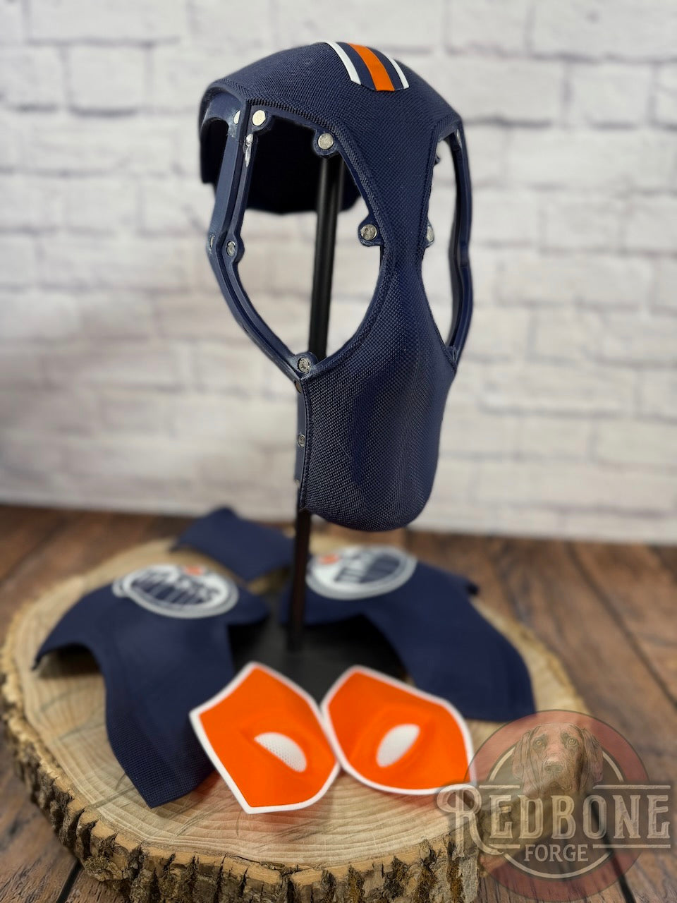 Edmonton-Inspired Navy & Orange Masked Mercenary Mask