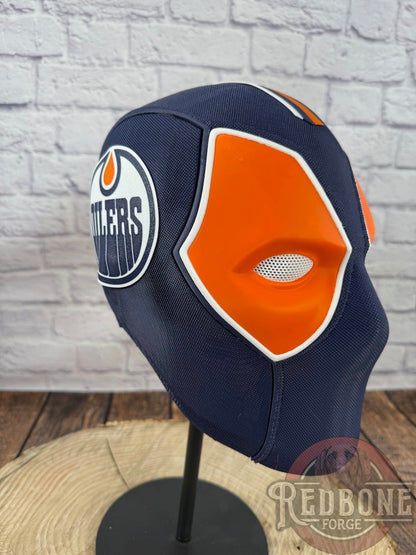 Edmonton-Inspired Navy & Orange Masked Mercenary Mask