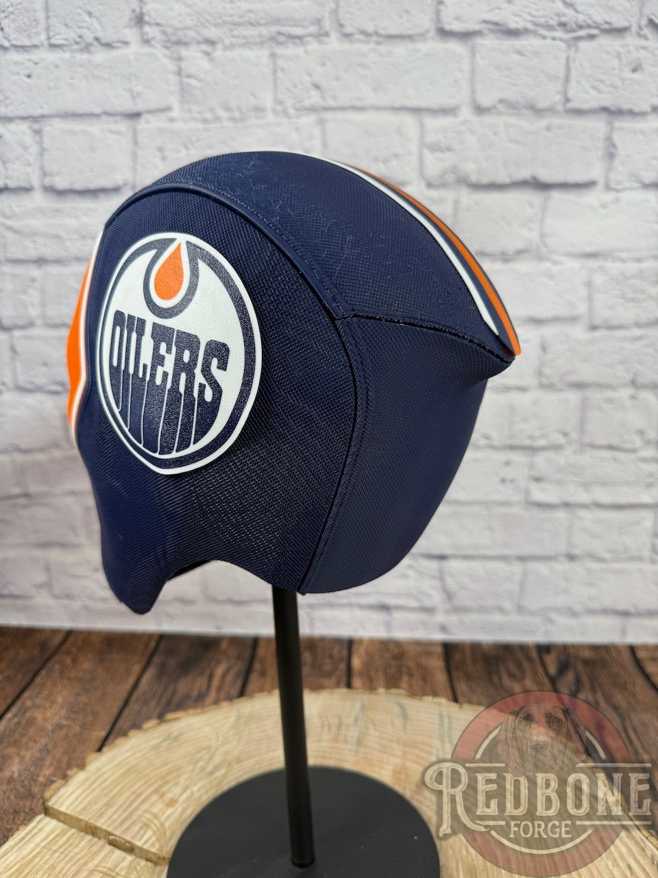 Edmonton-Inspired Navy & Orange Masked Mercenary Mask