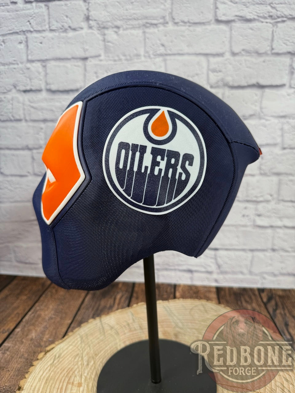 Edmonton-Inspired Navy & Orange Masked Mercenary Mask