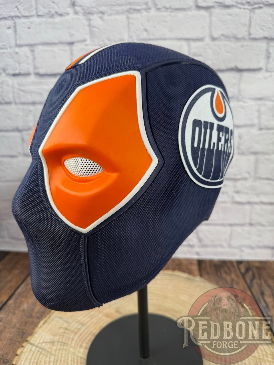 Edmonton-Inspired Navy & Orange Masked Mercenary Mask