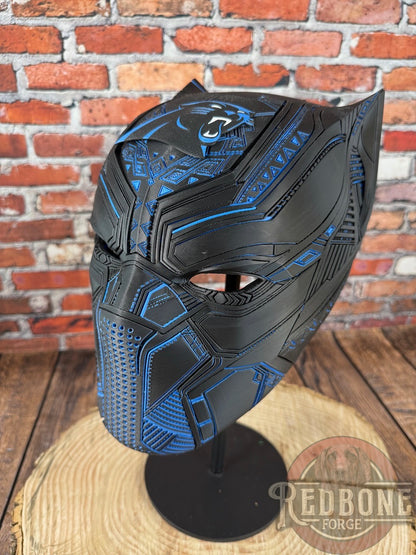 Carolina-Inspired Black & Blue Tribal Cat Warrior Helmet