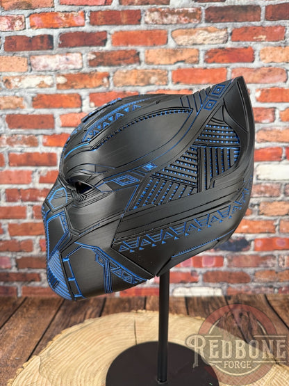 Carolina-Inspired Black & Blue Tribal Cat Warrior Helmet