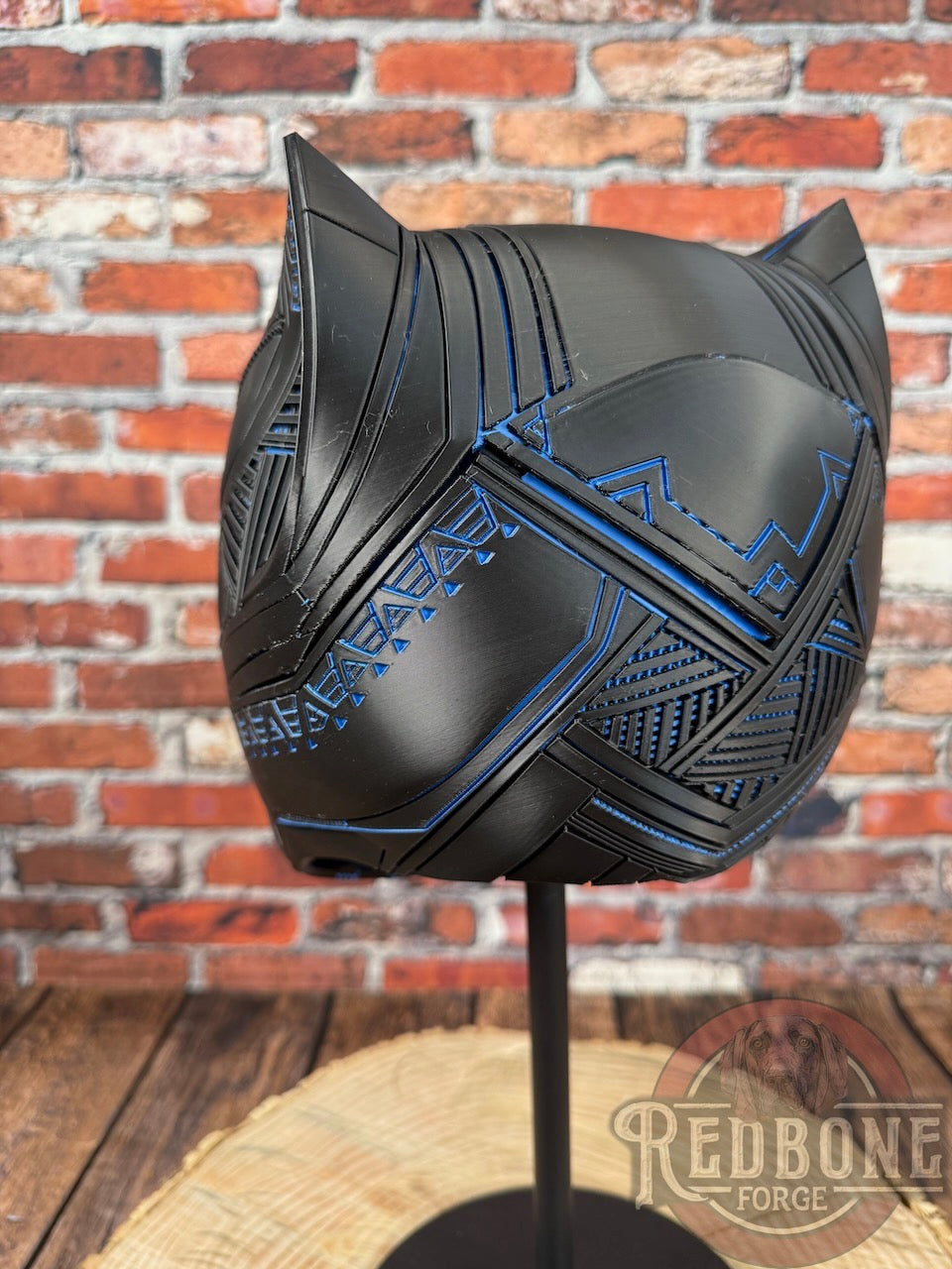 Carolina-Inspired Black & Blue Tribal Cat Warrior Helmet