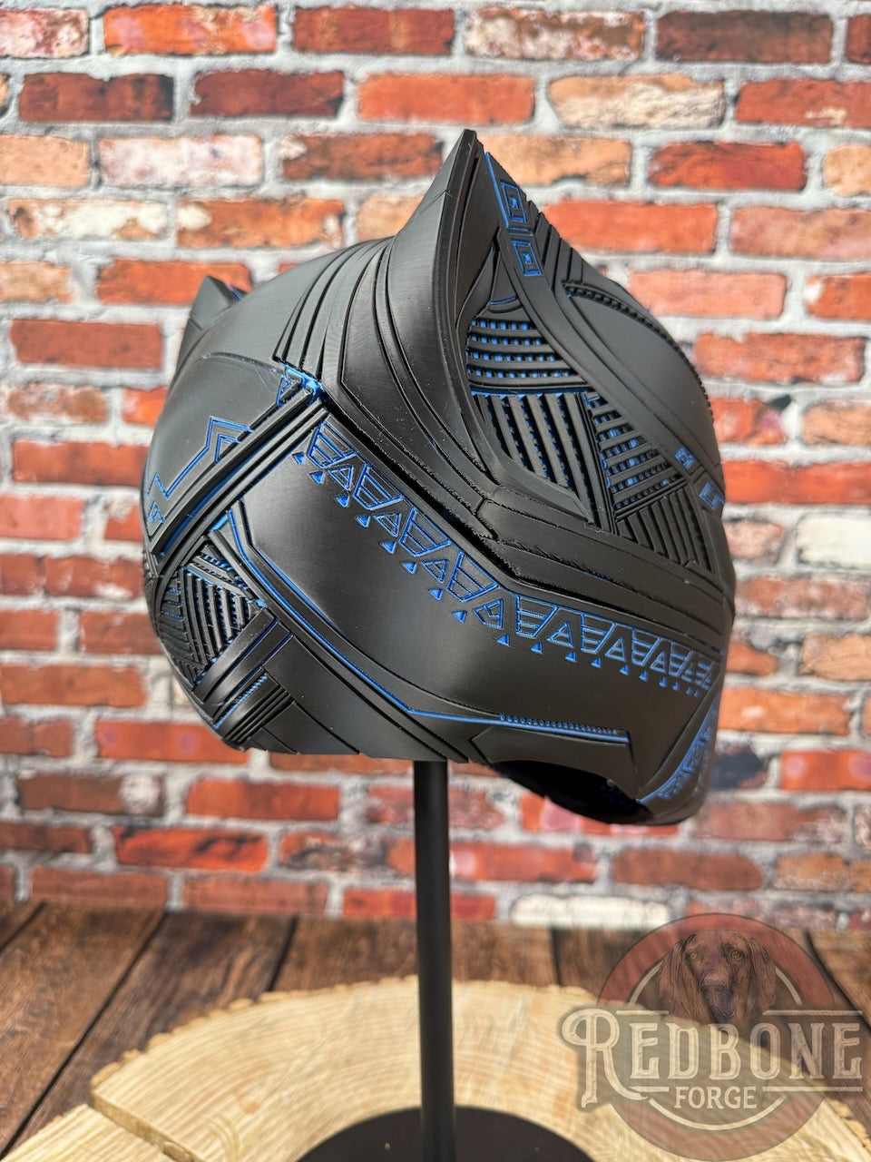 Carolina-Inspired Black & Blue Tribal Cat Warrior Helmet