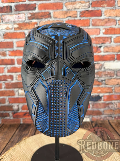 Carolina-Inspired Black & Blue Tribal Cat Warrior Helmet