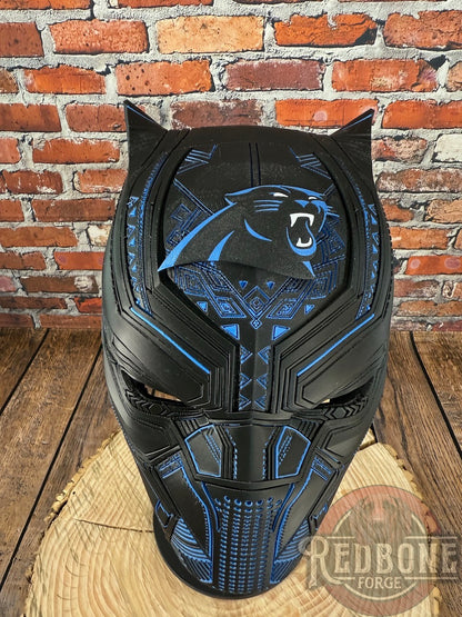Carolina-Inspired Black & Blue Tribal Cat Warrior Helmet