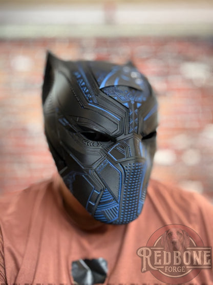 Carolina-Inspired Black & Blue Tribal Cat Warrior Helmet