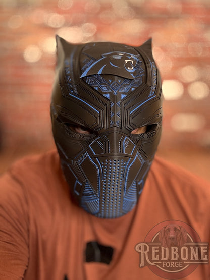 Carolina-Inspired Black & Blue Tribal Cat Warrior Helmet
