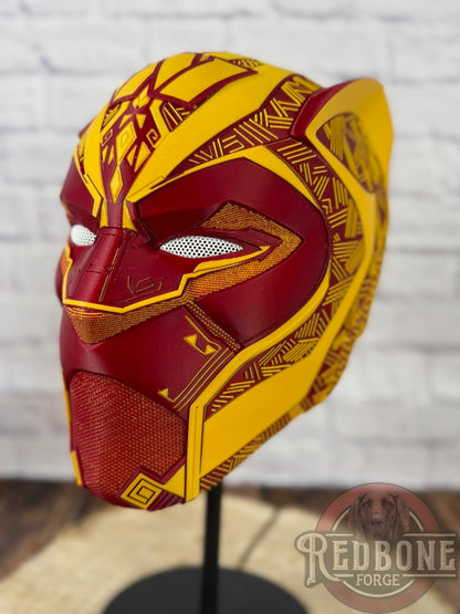 Washington-Inspired Red & Gold Tribal Cat Warrior Helmet