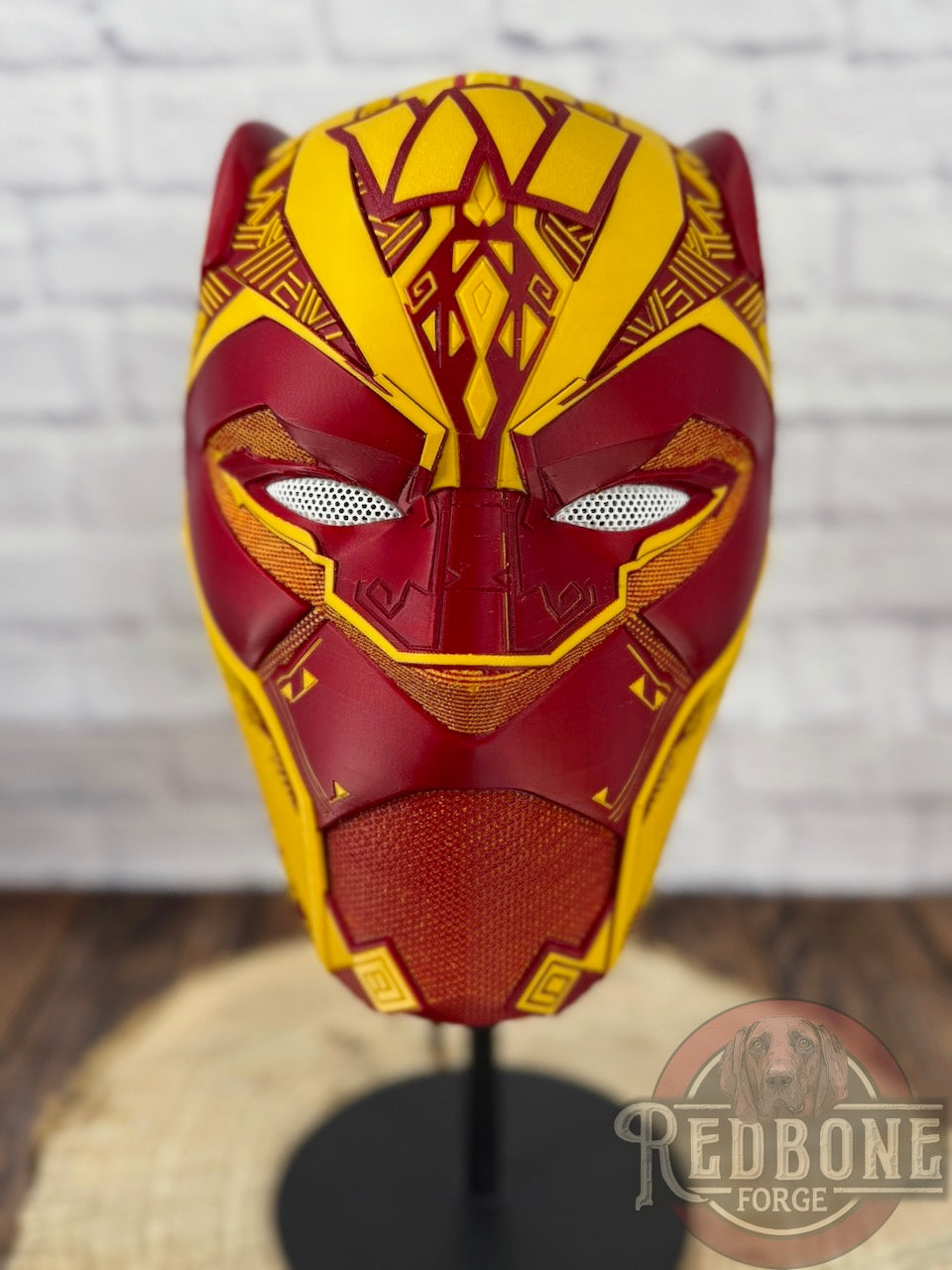 Washington-Inspired Red & Gold Tribal Cat Warrior Helmet