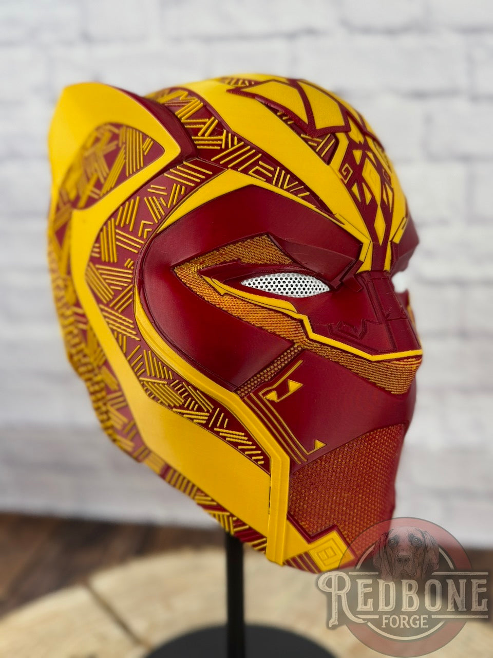 Washington-Inspired Red & Gold Tribal Cat Warrior Helmet
