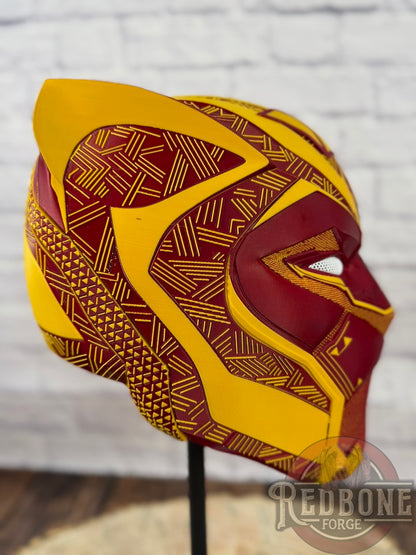 Washington-Inspired Red & Gold Tribal Cat Warrior Helmet