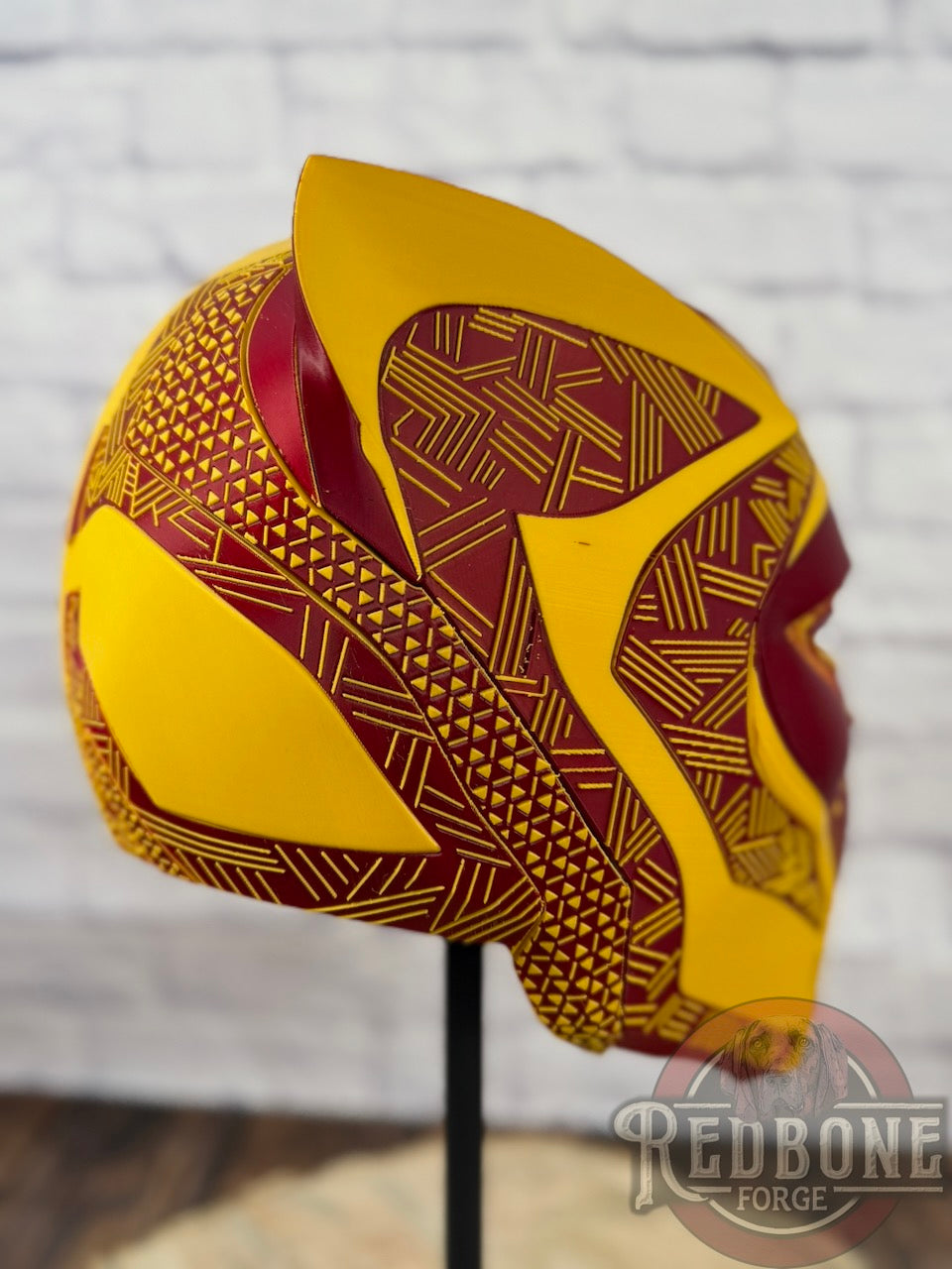 Washington-Inspired Red & Gold Tribal Cat Warrior Helmet