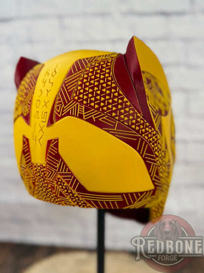 Washington-Inspired Red & Gold Tribal Cat Warrior Helmet
