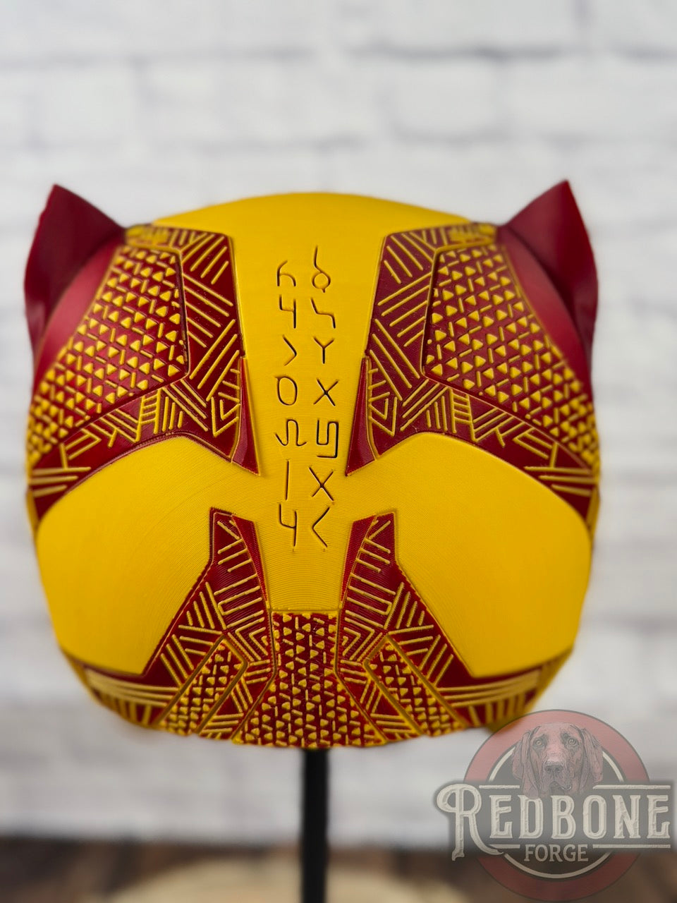 Washington-Inspired Red & Gold Tribal Cat Warrior Helmet