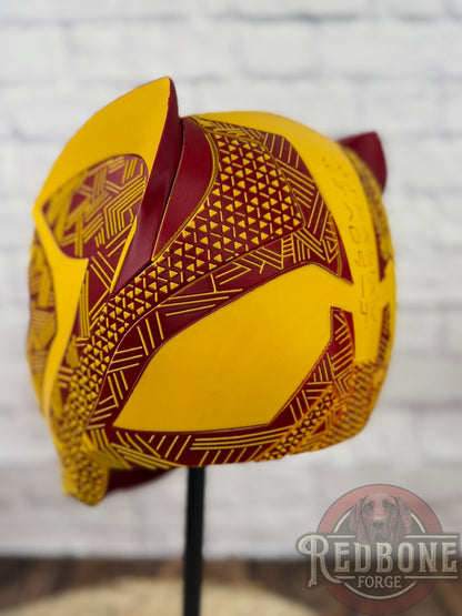 Washington-Inspired Red & Gold Tribal Cat Warrior Helmet