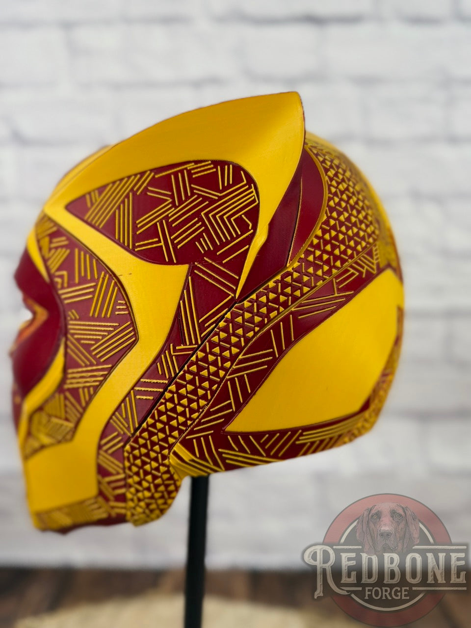 Washington-Inspired Red & Gold Tribal Cat Warrior Helmet