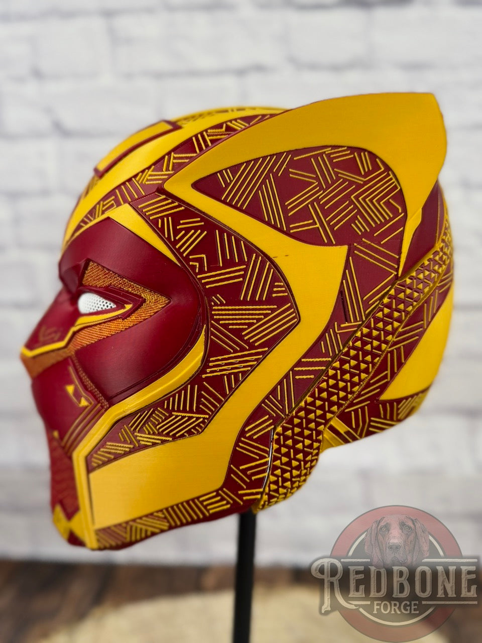 Washington-Inspired Red & Gold Tribal Cat Warrior Helmet