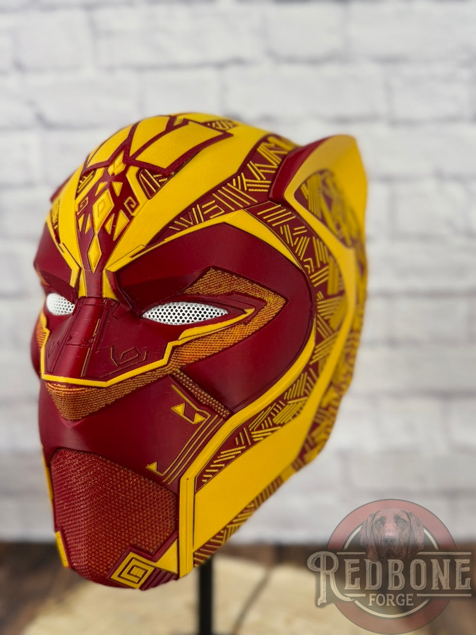 Washington-Inspired Red & Gold Tribal Cat Warrior Helmet