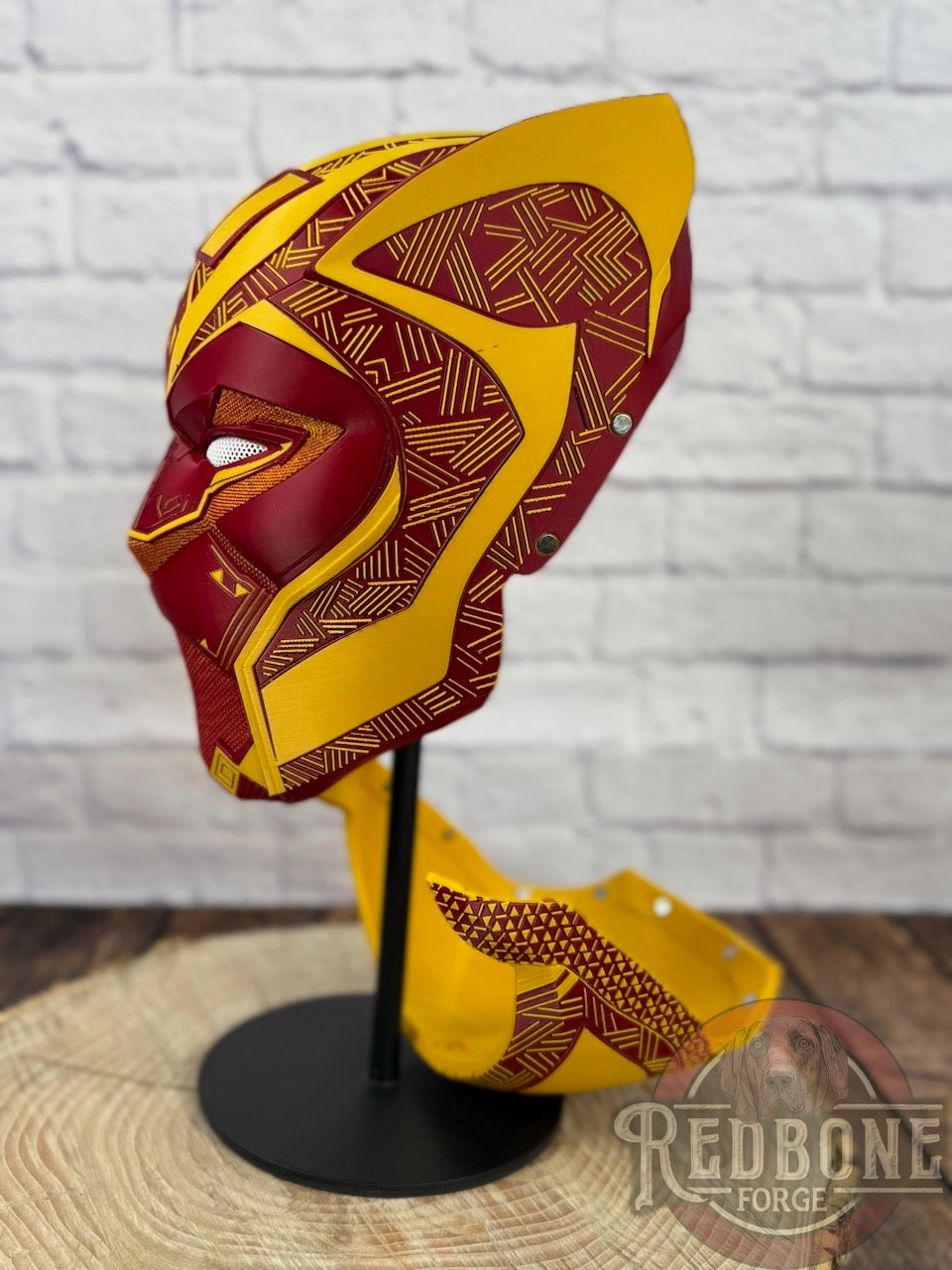 Washington-Inspired Red & Gold Tribal Cat Warrior Helmet