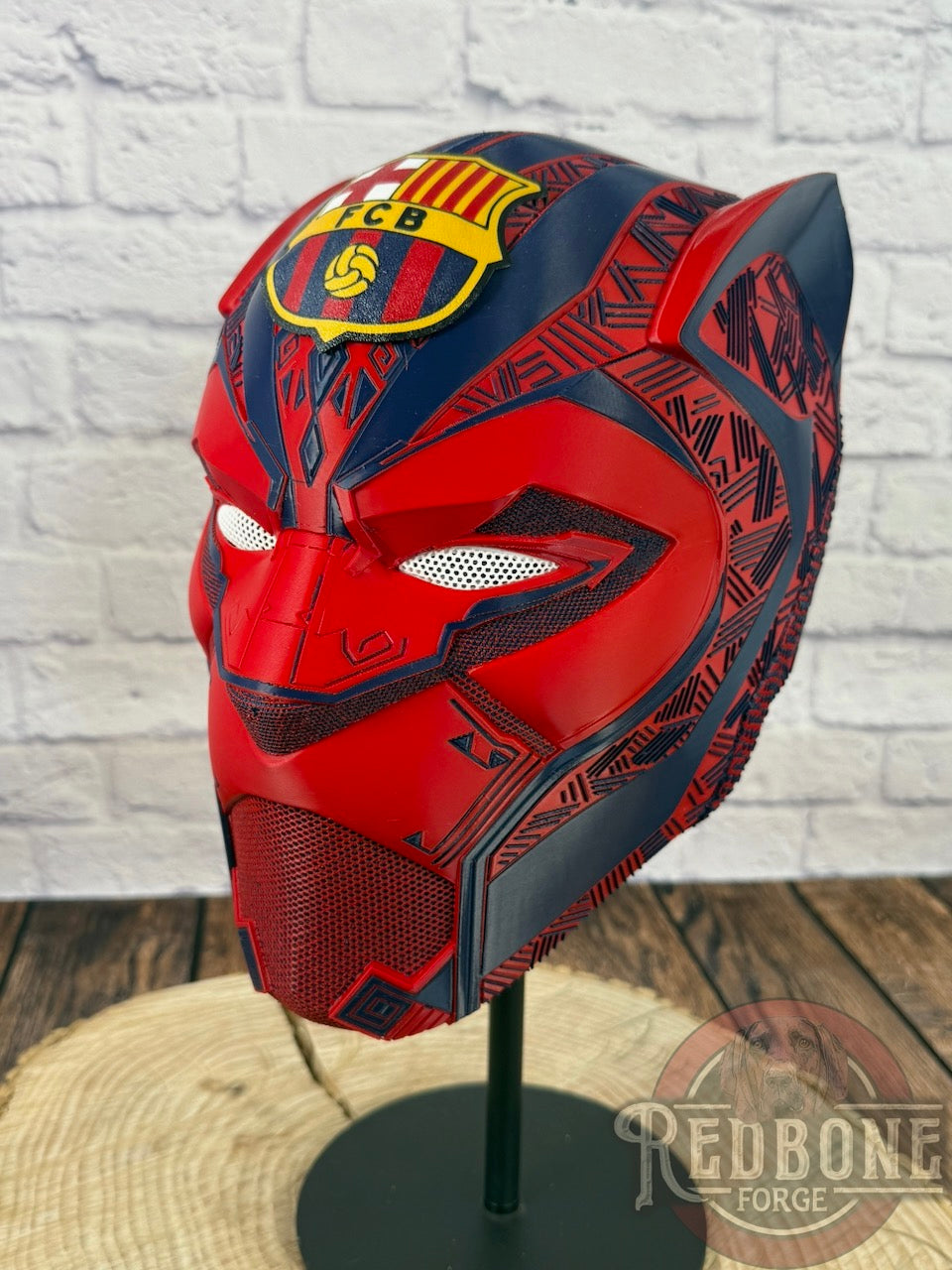 Barcelona-Inspired Navy & Red FC Soccer Tribal Cat Warrior Helmet