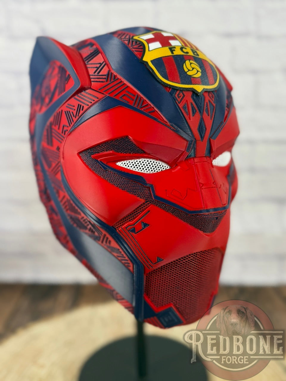 Barcelona-Inspired Navy & Red FC Soccer Tribal Cat Warrior Helmet