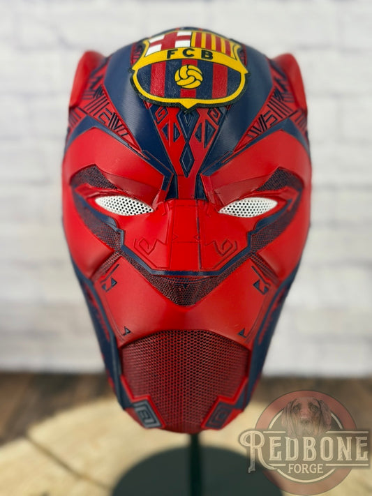 Barcelona-Inspired Navy & Red FC Soccer Tribal Cat Warrior Helmet