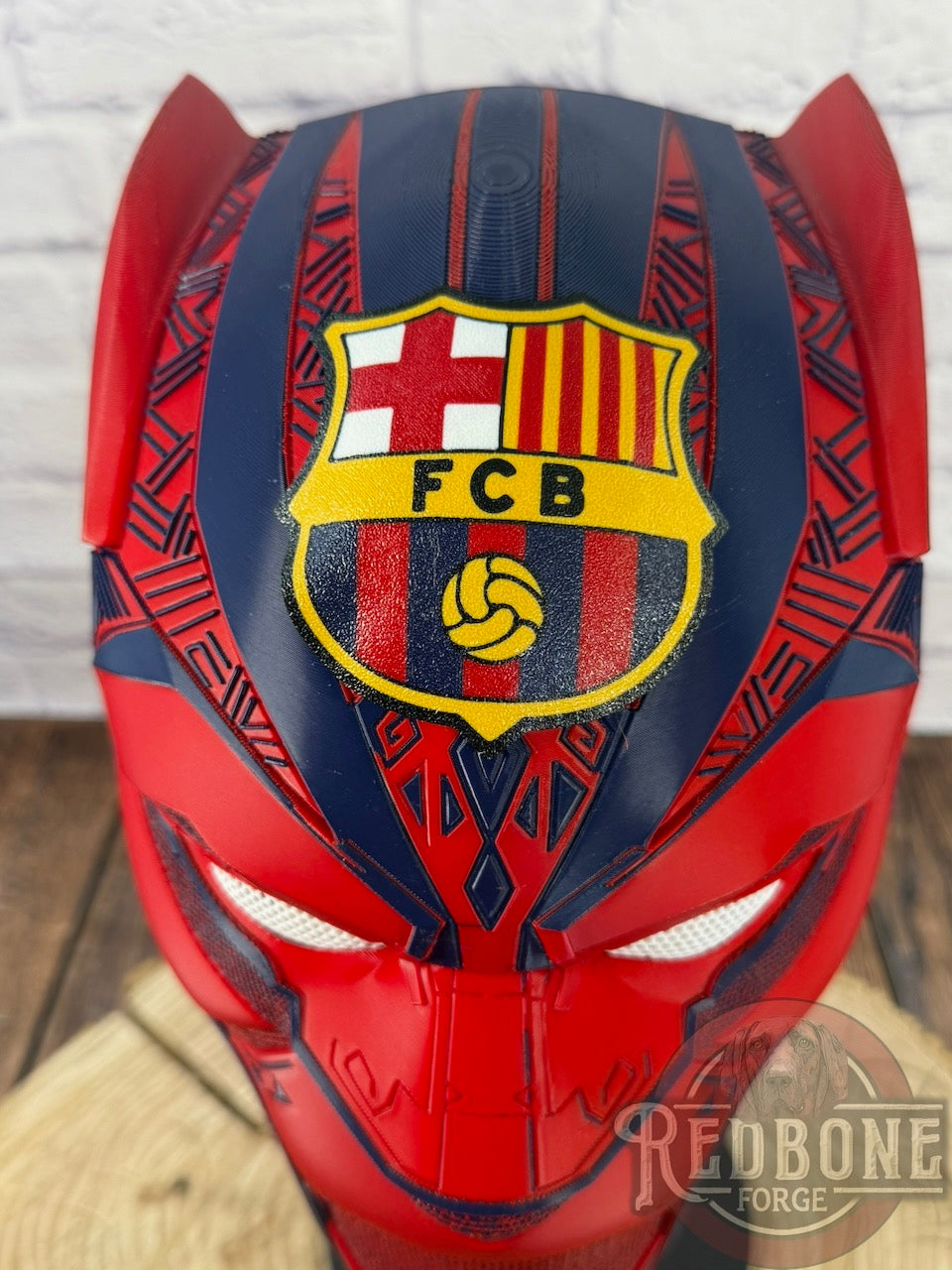 Barcelona-Inspired Navy & Red FC Soccer Tribal Cat Warrior Helmet