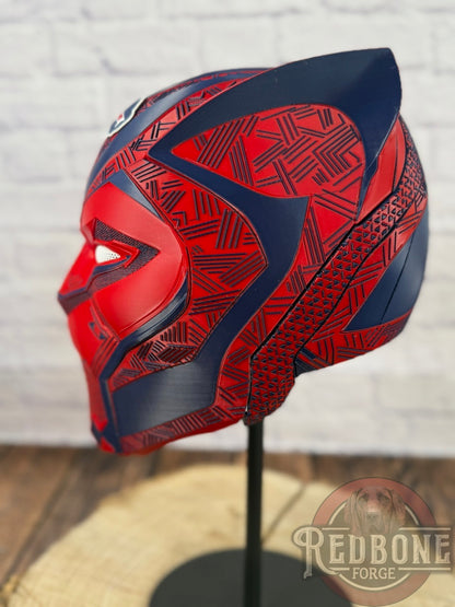 Buffalo-Inspired Navy & Red Tribal Cat Warrior Helmet
