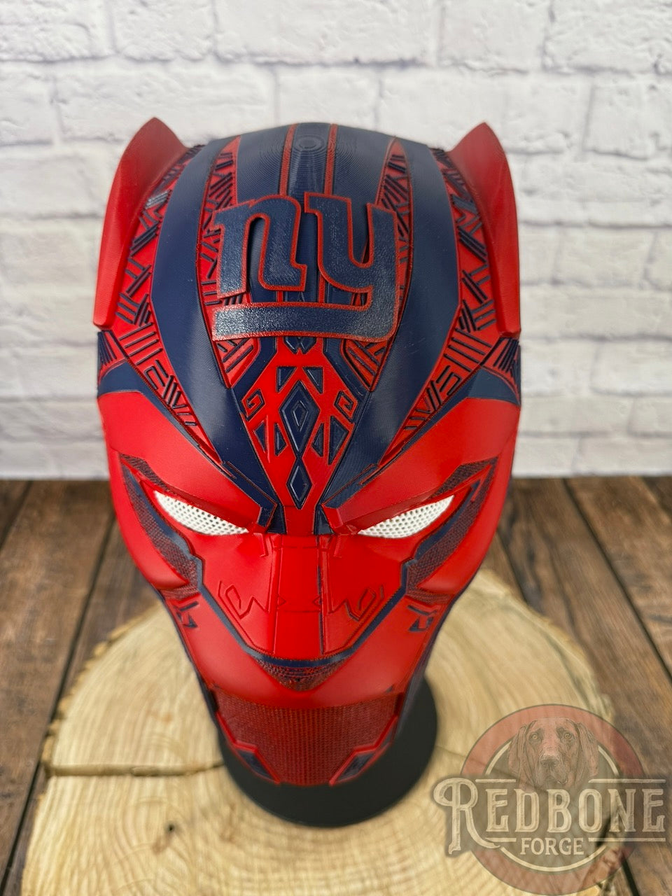 NY-Inspired Navy & Red Tribal Cat Warrior Helmet