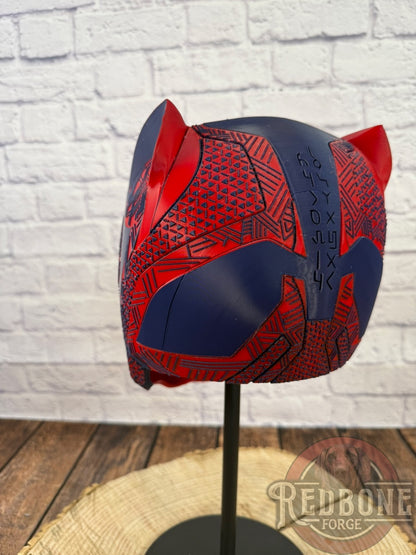 NY-Inspired Navy & Red Tribal Cat Warrior Helmet