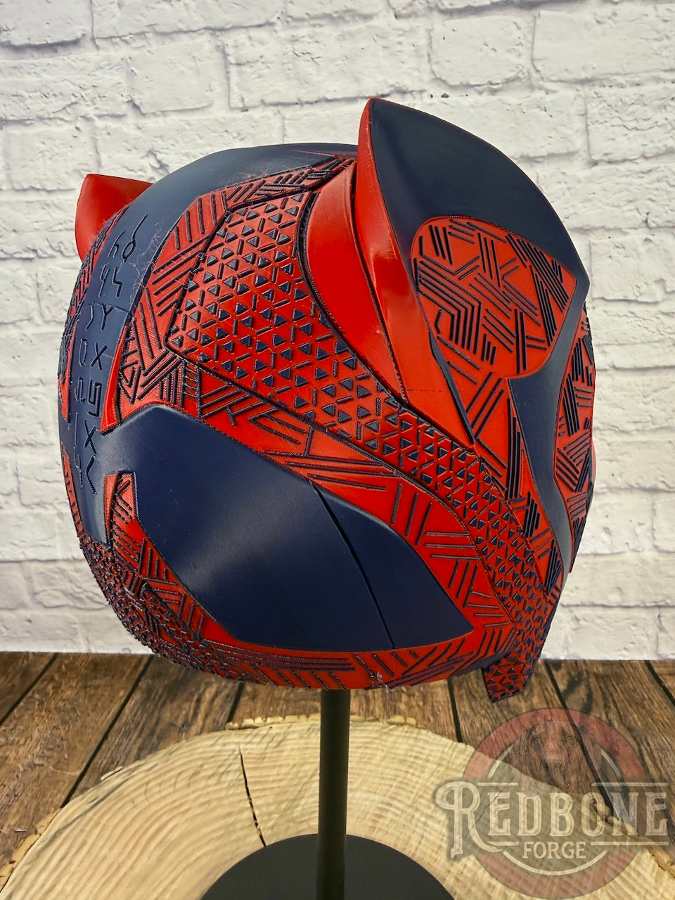NY-Inspired Navy & Red Tribal Cat Warrior Helmet