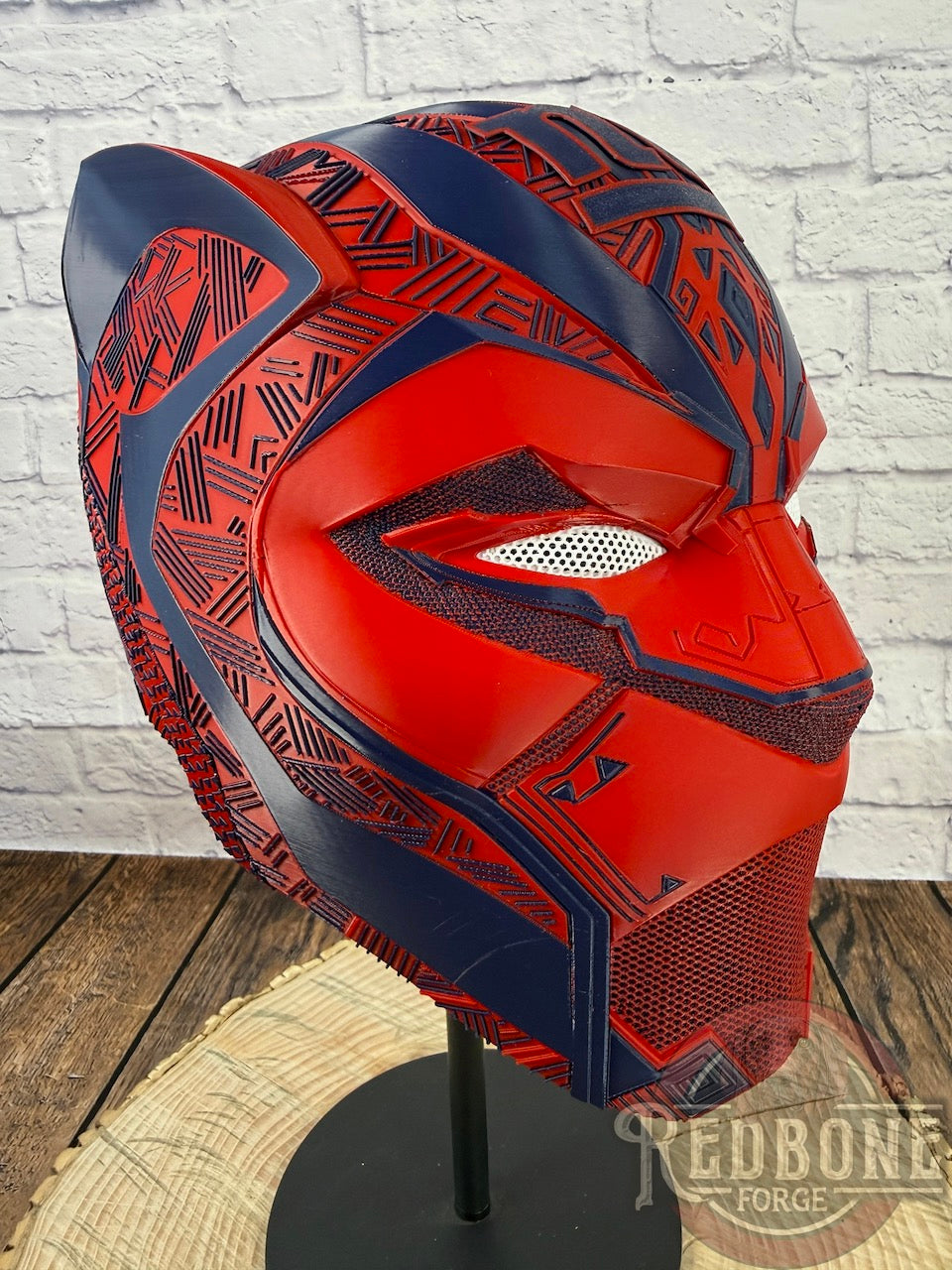 NY-Inspired Navy & Red Tribal Cat Warrior Helmet